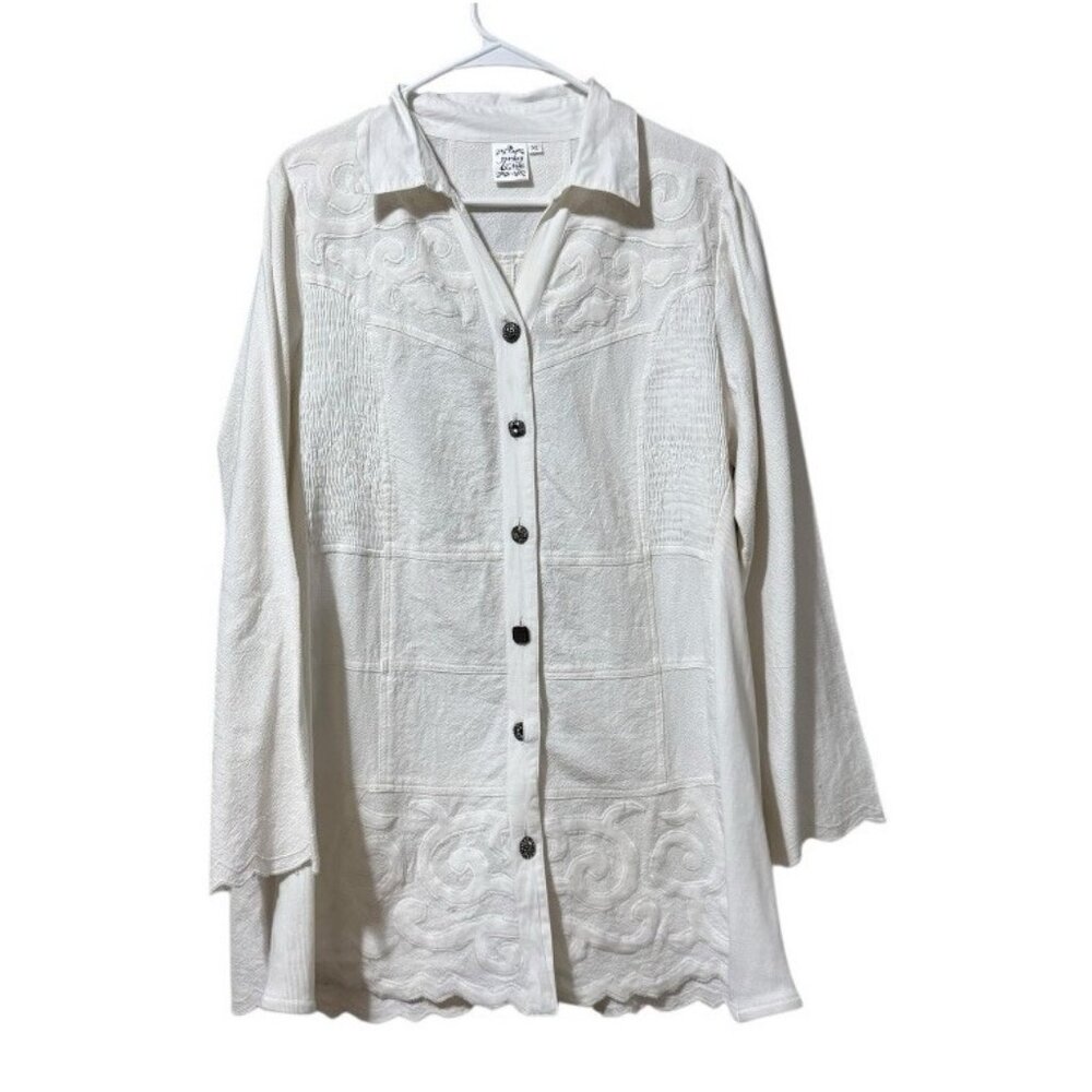 Parsley & Sage Women Button Down Size XL Embroidered Tunic Shirt Cotton Boho